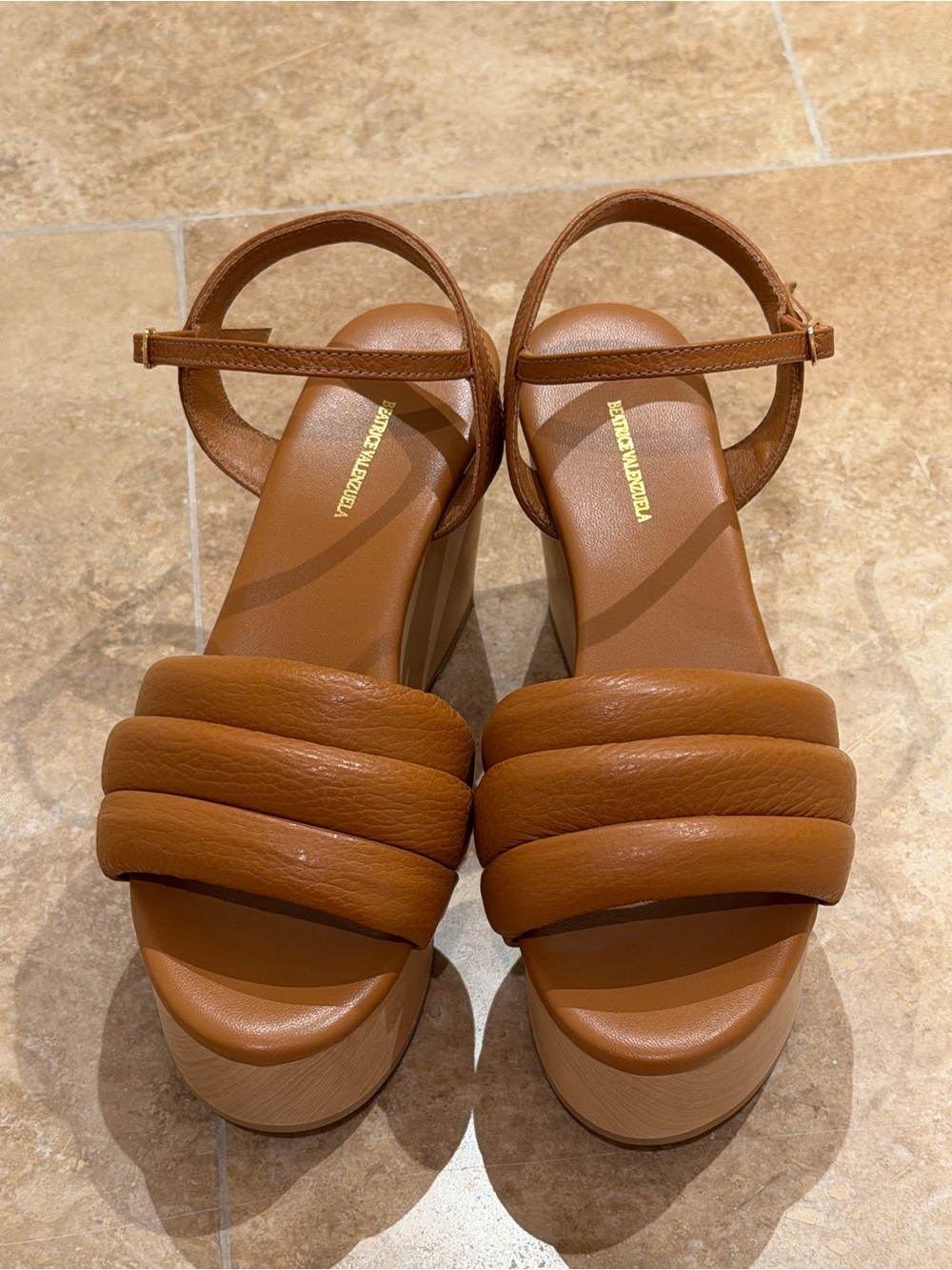 Beatrice Valenzuela Tan Brown Leather Strappy Sandals